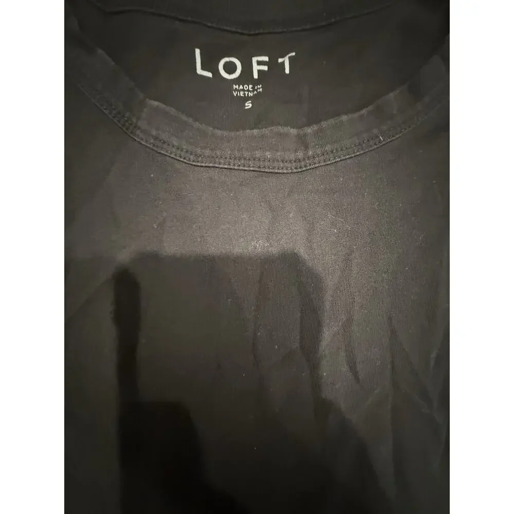 LOFT Black Puff Sleeve Top Women’s Small Short Sleeve Crew Neck Casual Shirt